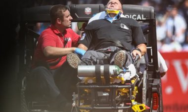 Umpire Nick Mahrley carted off after broken bat hits his neck during Yankees-Rockies game